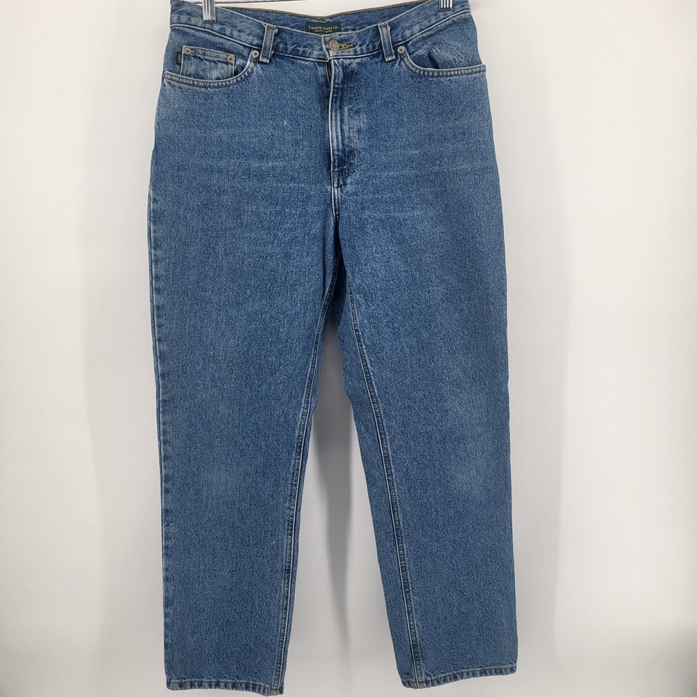 Lauren Jeans Co. Ralph Lauren Petite Blue Denim High Waist Mom Jeans Tapered 12P